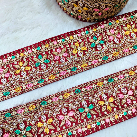 Maroon Multicolor Embroidery Trim