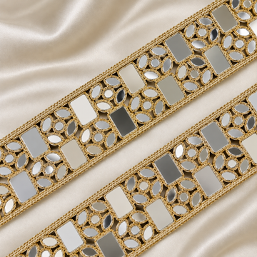 Floral Geometric Mirror Work Embroidered Lace Border
