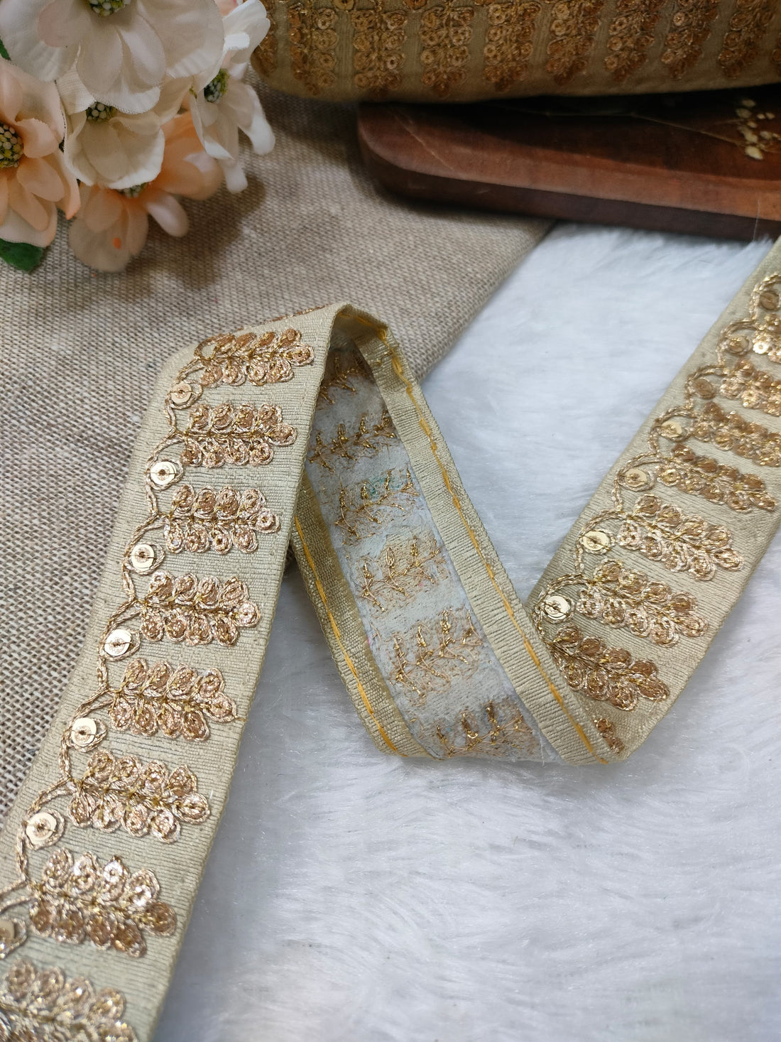 Beige Embellished Fancy Trim