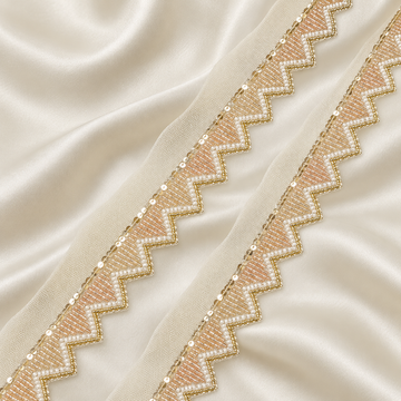 Geometric Zigzag Beaded and Sequin Embroidered Lace