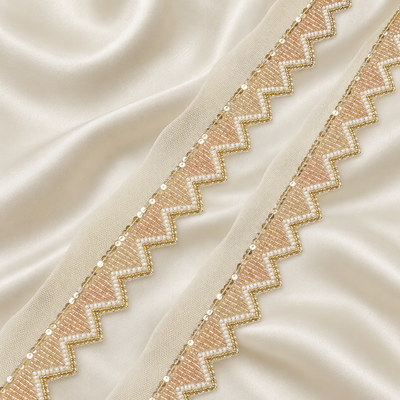 Geometric Zigzag Beaded and Sequin Embroidered Lace