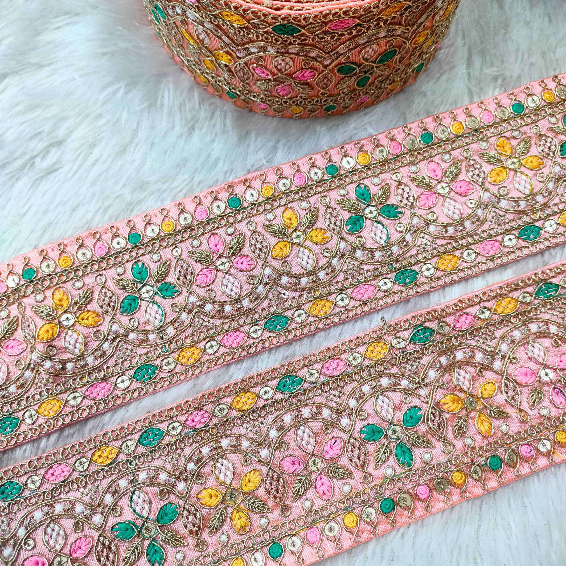 Peach Multicolor Embroidered lace
