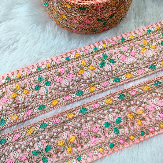 Peach Multicolor Embroidery Laces & Trim