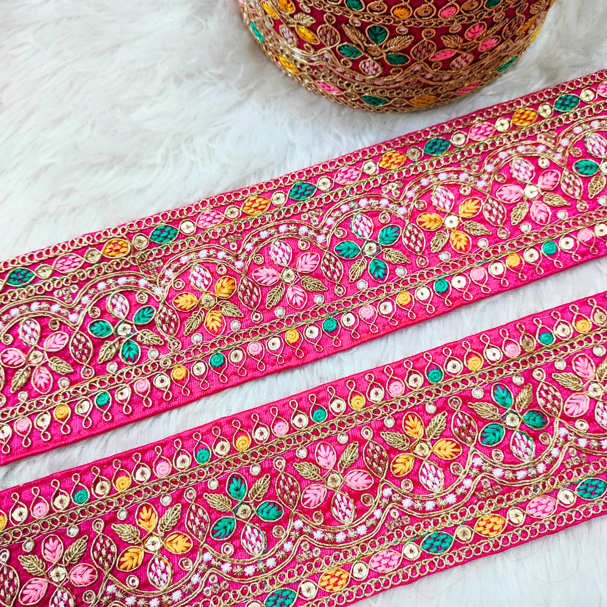 Pink Multicolor Embroidered Lace