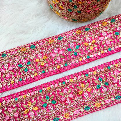 Pink Multicolor Embroidered Lace