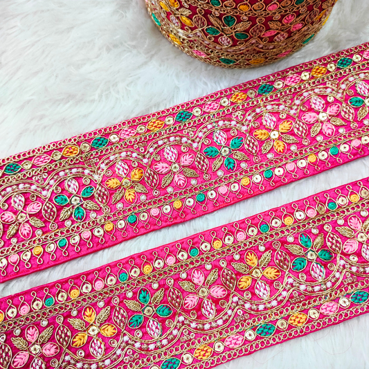 Pink Multicolor Embroidery Laces & Trim