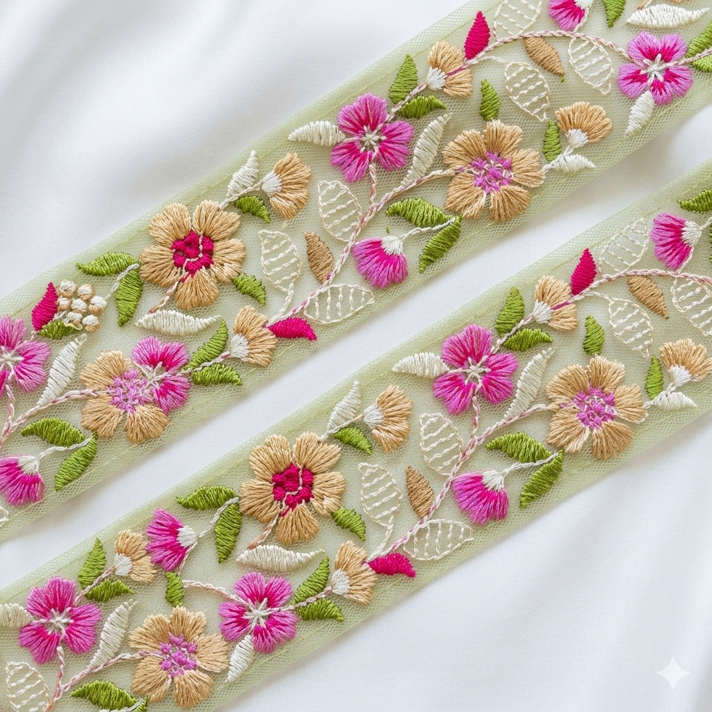 Delicate Floral Threadwork Lace Border for Festive & Designer Wear
