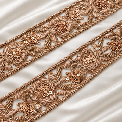 Handcrafted Zardozi Floral Sequin with Vine Detailing Trim