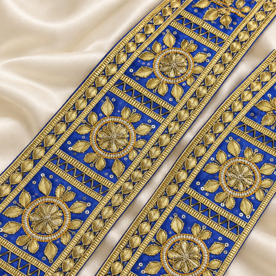 Wide Floral Medallion Gota Trim for Ethnic, Festive & Bridal Wear hover image