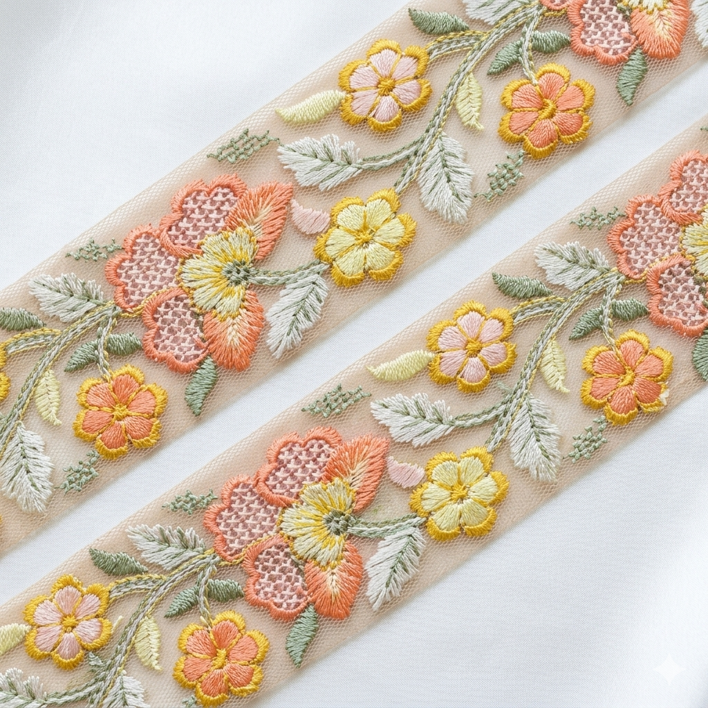 Elegant Embroidered Floral Border Lace