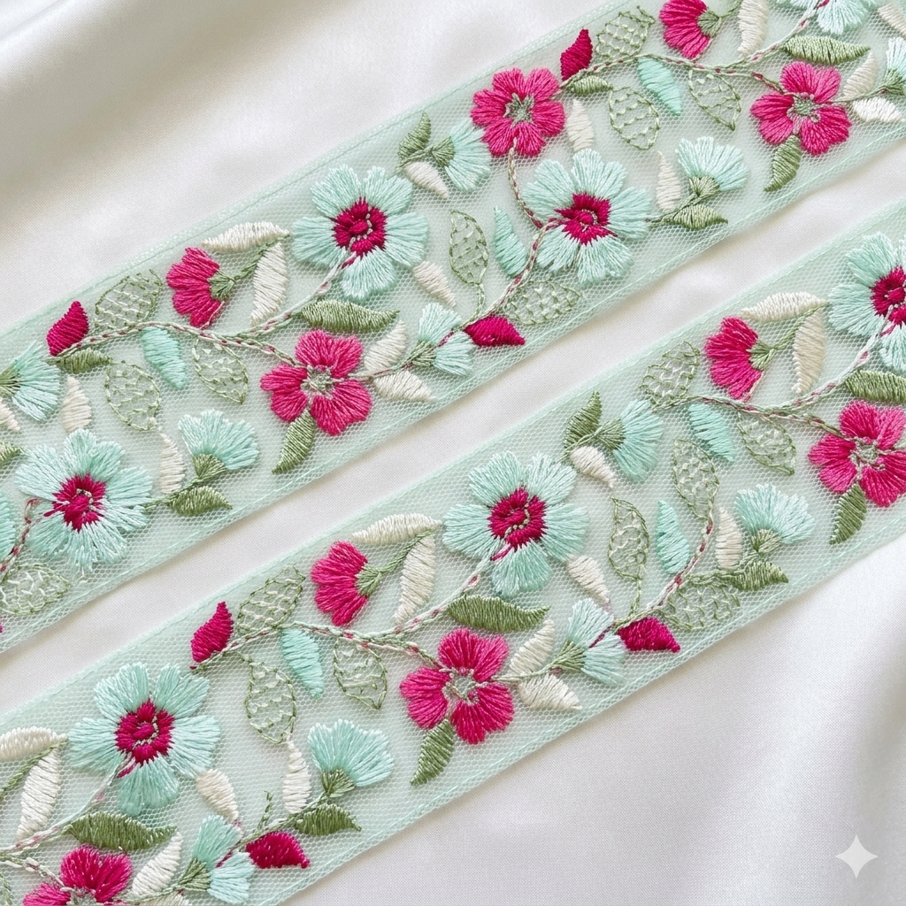 Delicate Floral Threadwork Lace Border for Festive & Designer Wear