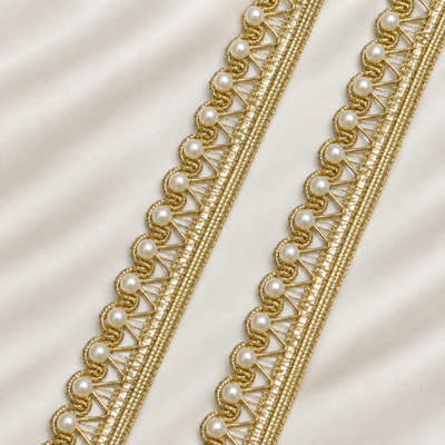 Pearl Beaded Scalloped Metallic Embroidered Lace Border hover
