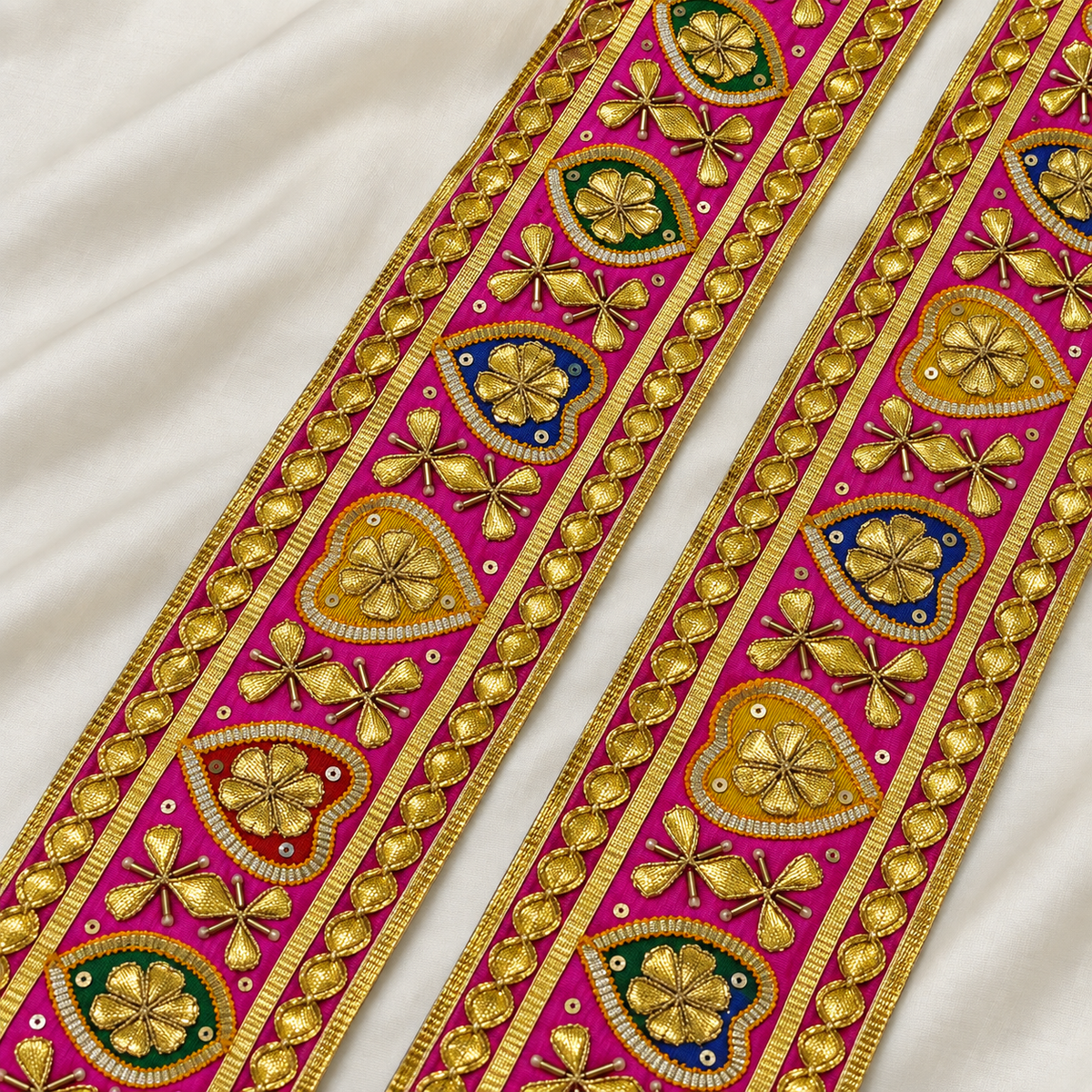 Floral Heart Motif Gota Patti Embroidered Wide Lace Border