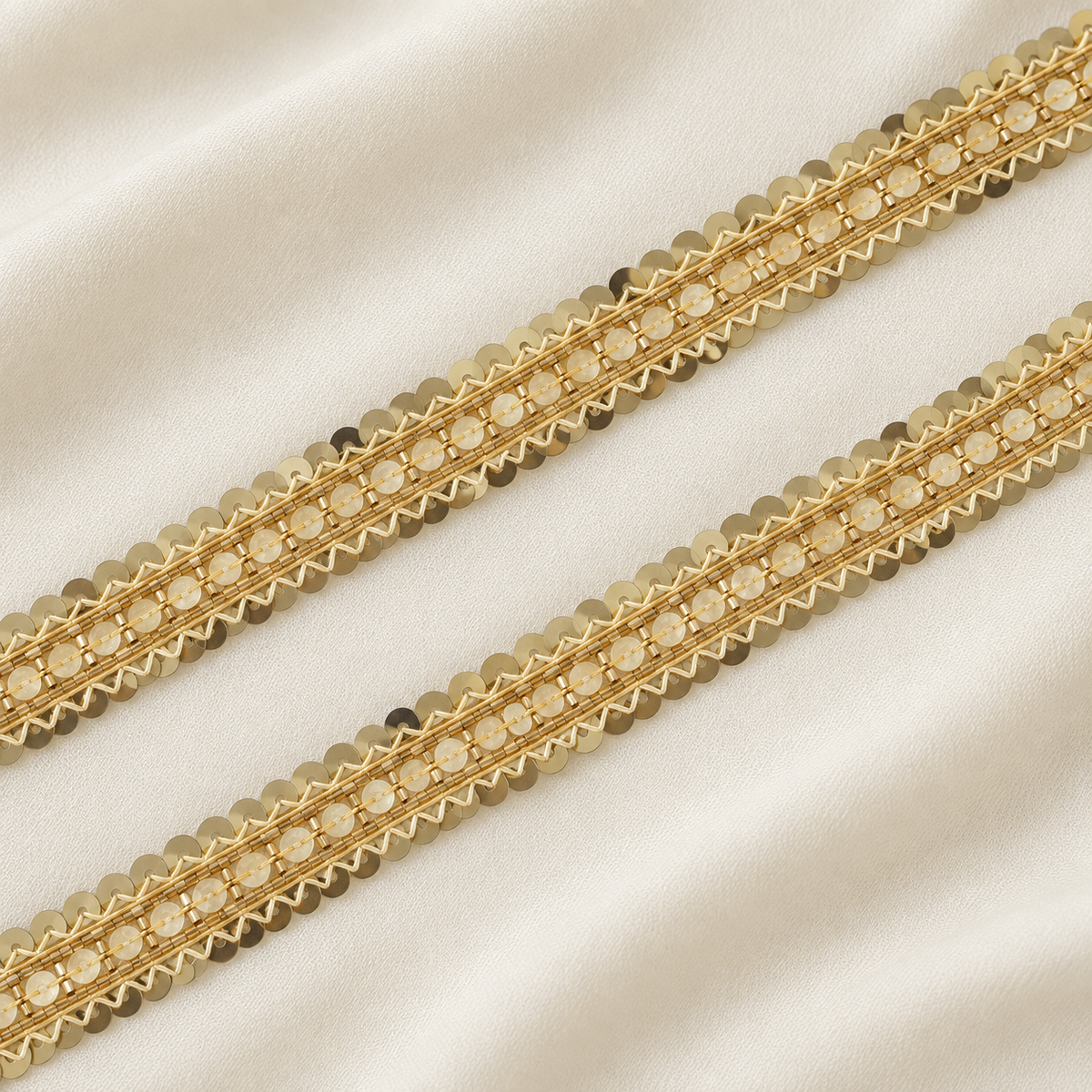 Pearl-Style Bead and Sequin Embroidered Narrow Lace