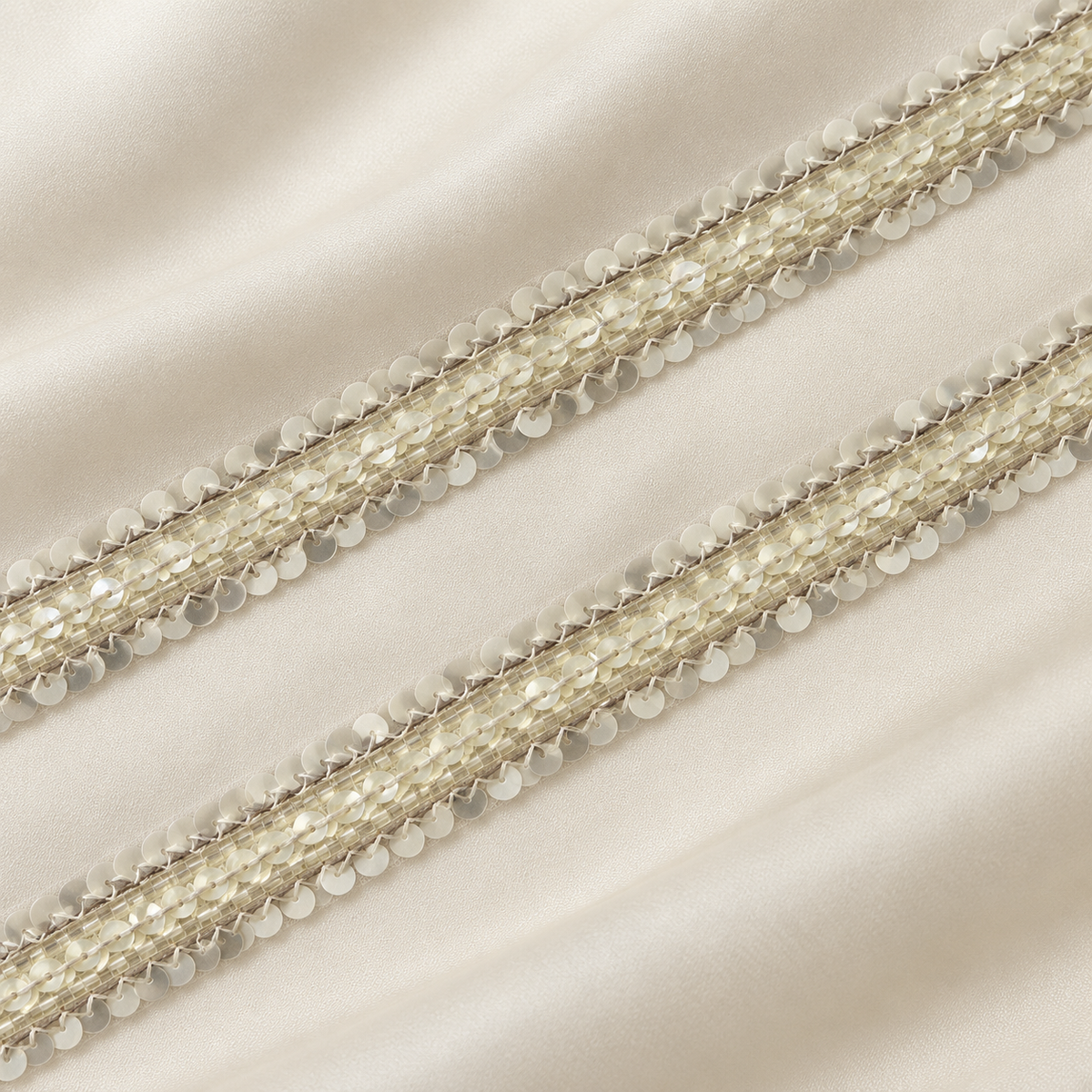 Pearl-Style Bead and Sequin Embroidered Narrow Lace
