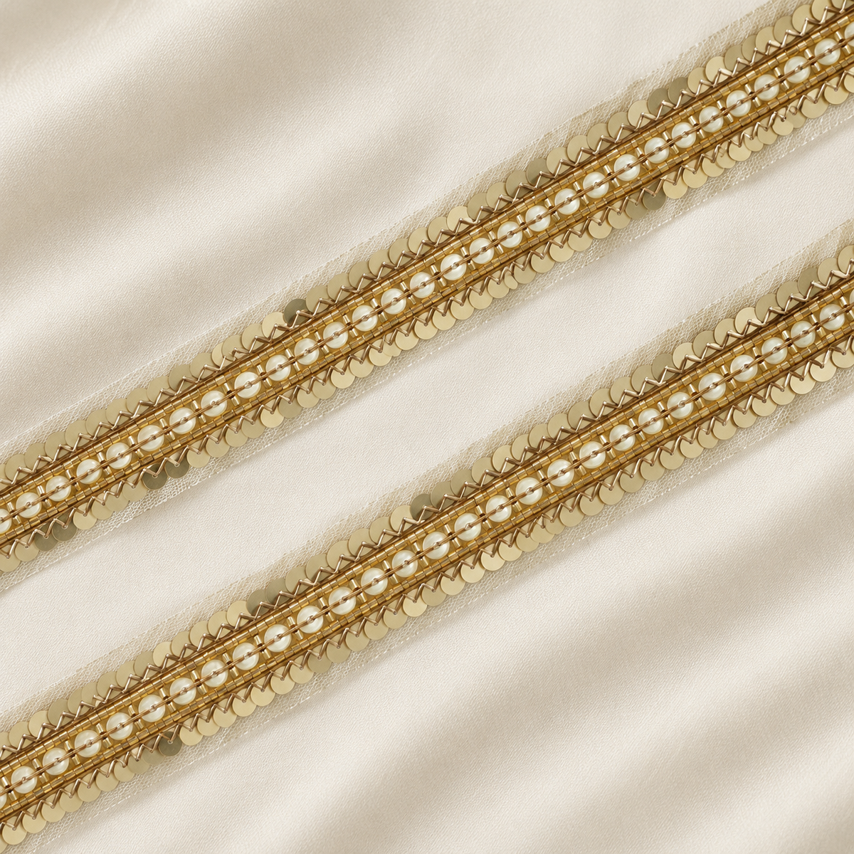 Pearl-Style Bead and Sequin Embroidered Narrow Lace