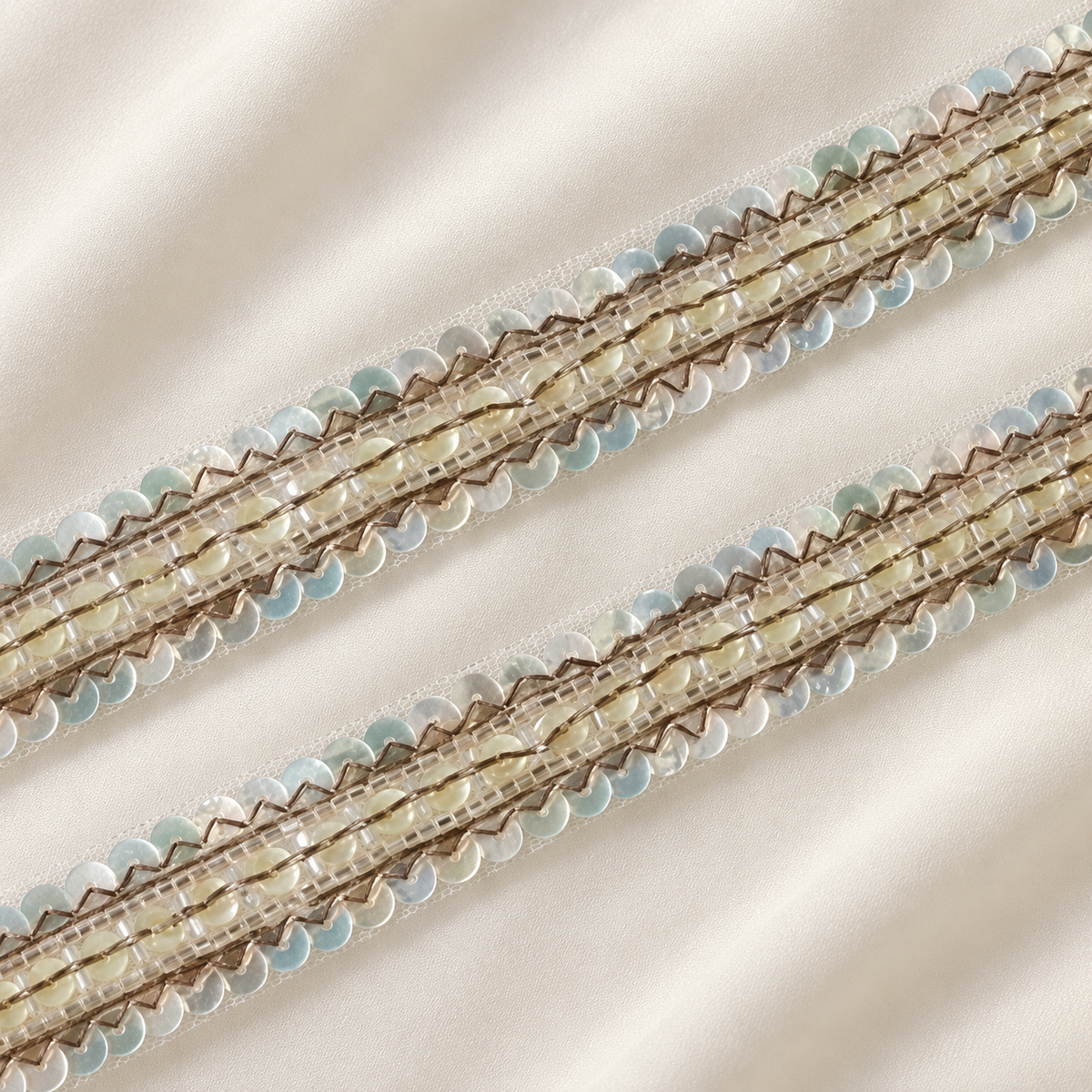 Pearl-Style Bead and Sequin Embroidered Narrow Lace