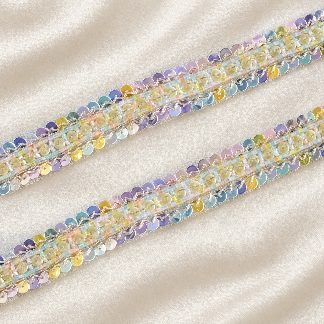 Pearl-Style Bead and Sequin Embroidered Narrow Lace