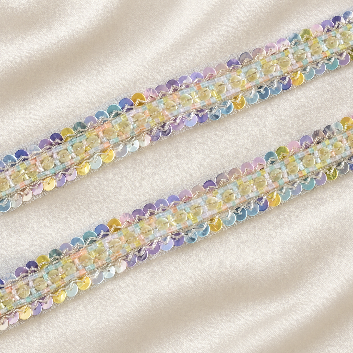 Pearl-Style Bead and Sequin Embroidered Narrow Lace