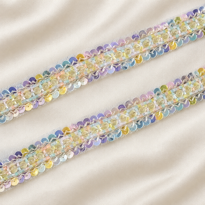 Pearl-Style Bead and Sequin Embroidered Narrow Lace hover