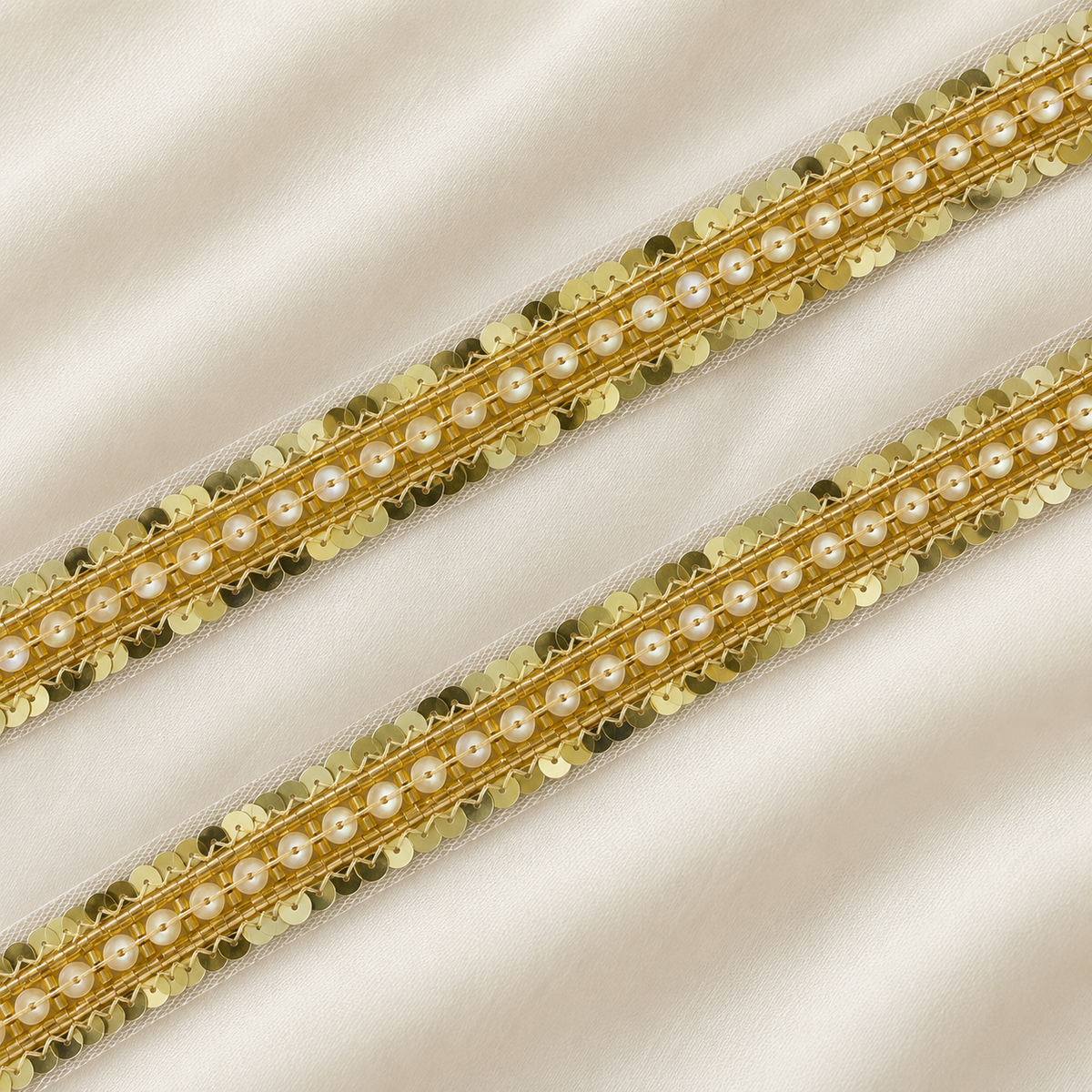 Pearl-Style Bead and Sequin Embroidered Narrow Lace