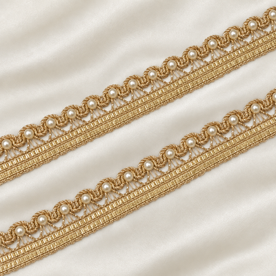 Pearl Beaded Scalloped Metallic Embroidered Lace Border