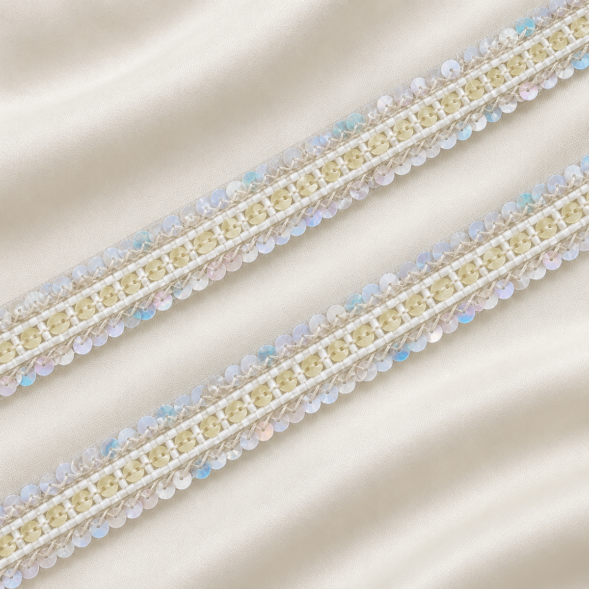 Pearl-Style Bead and Sequin Embroidered Narrow Lace