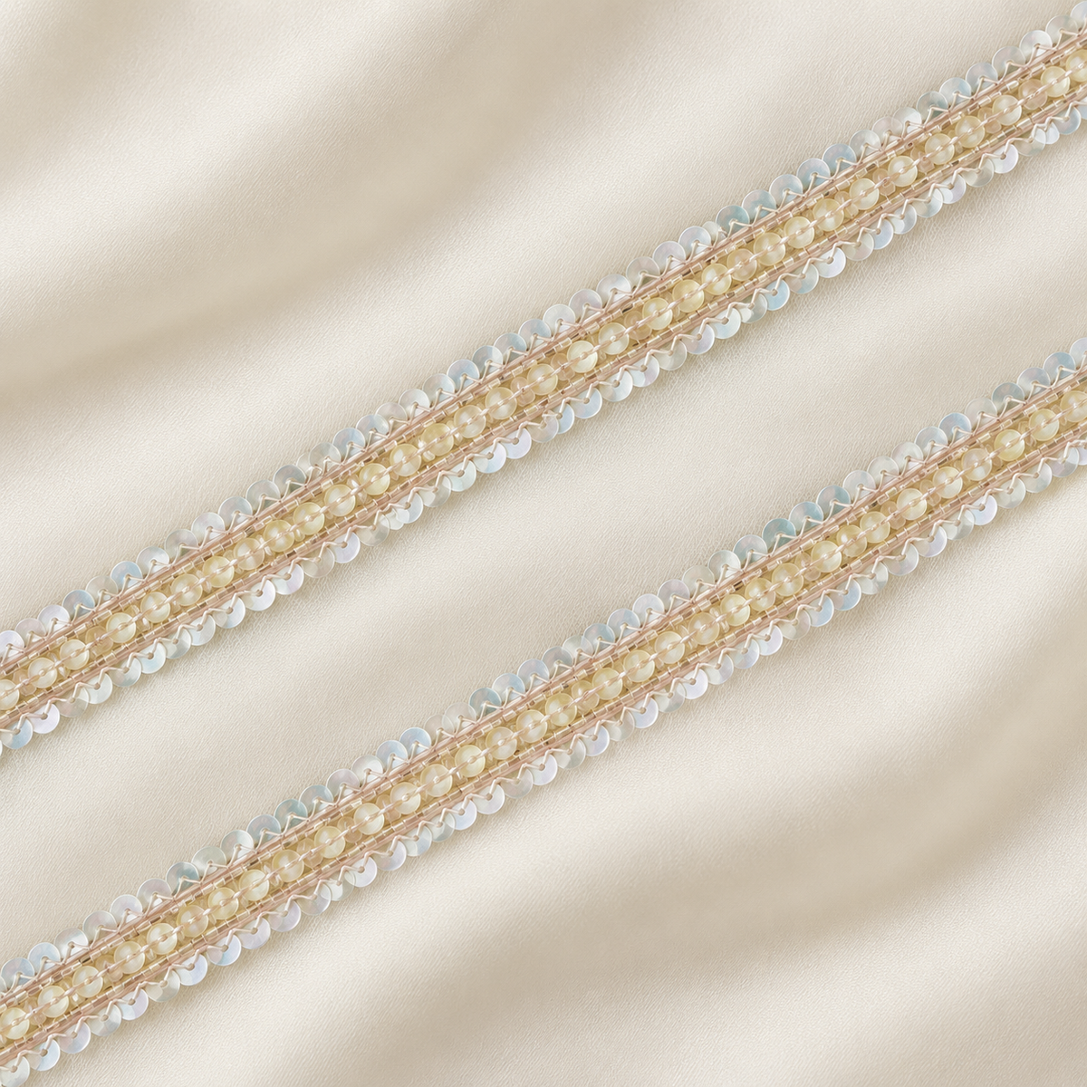 Pearl-Style Bead and Sequin Embroidered Narrow Lace