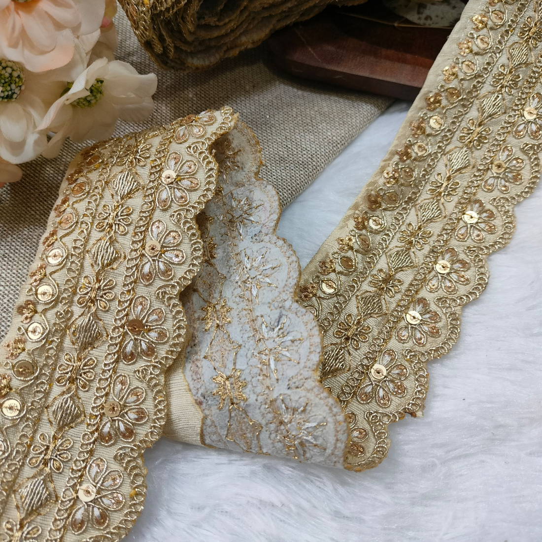 Beige Fancy Embellished Trim