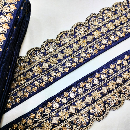 Navy Blue Fancy Embellished Trim