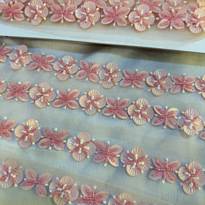 Blush Pink Handcrafted Beaded Floral Lace Trim Border