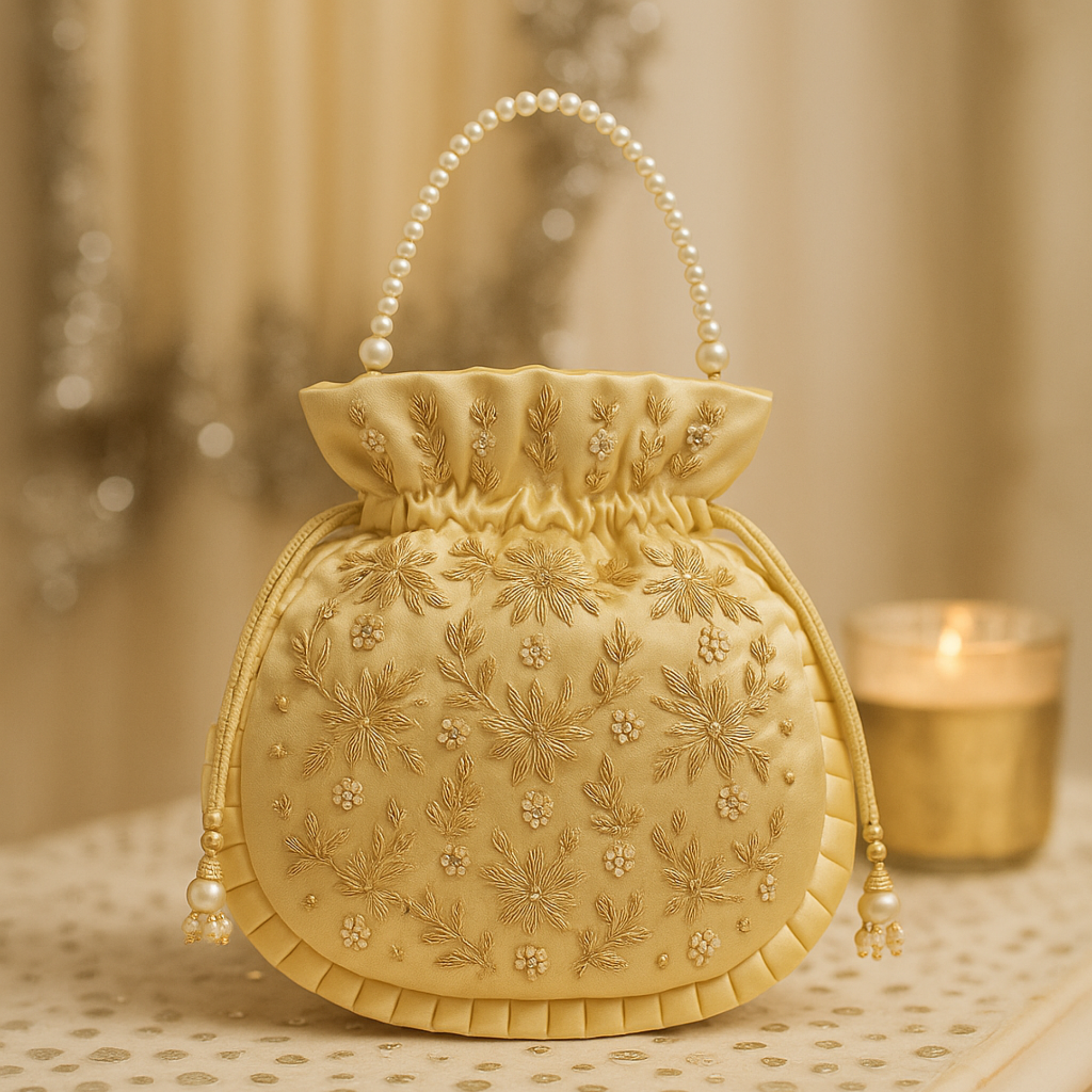Golden Glow Embroidered Potli