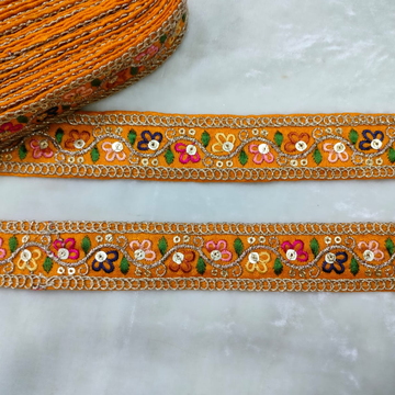 Floral Embroidered Sequin Lace Trim Border for Ethnic and Festive Wear