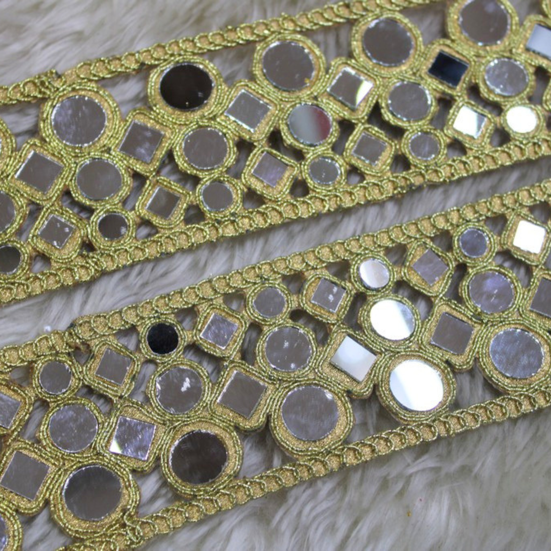 Geometric Mirror Work Embroidered Lace Border for Ethnic & Bridal Wear