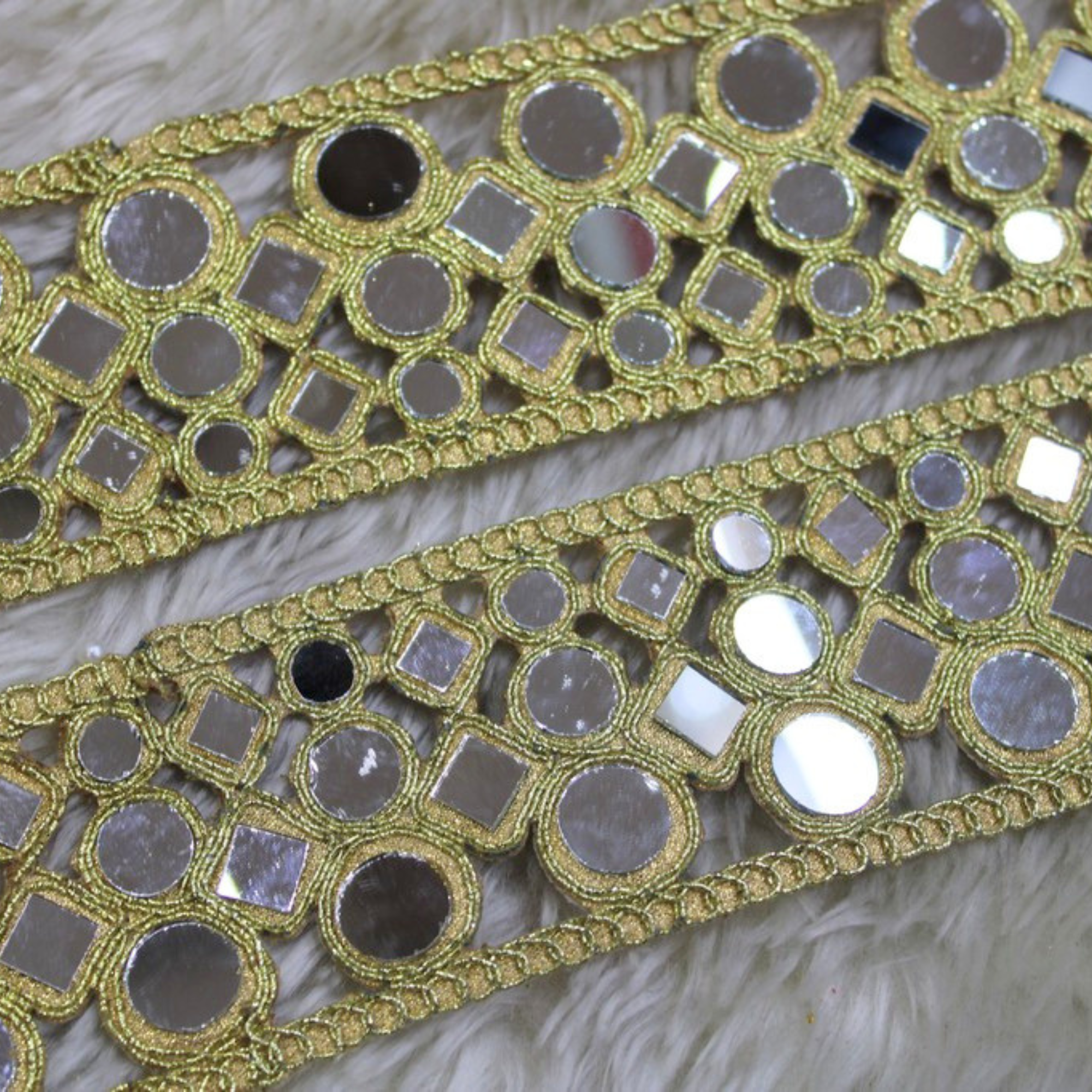 Geometric Mirror Work Embroidered Lace Border for Ethnic & Bridal Wear