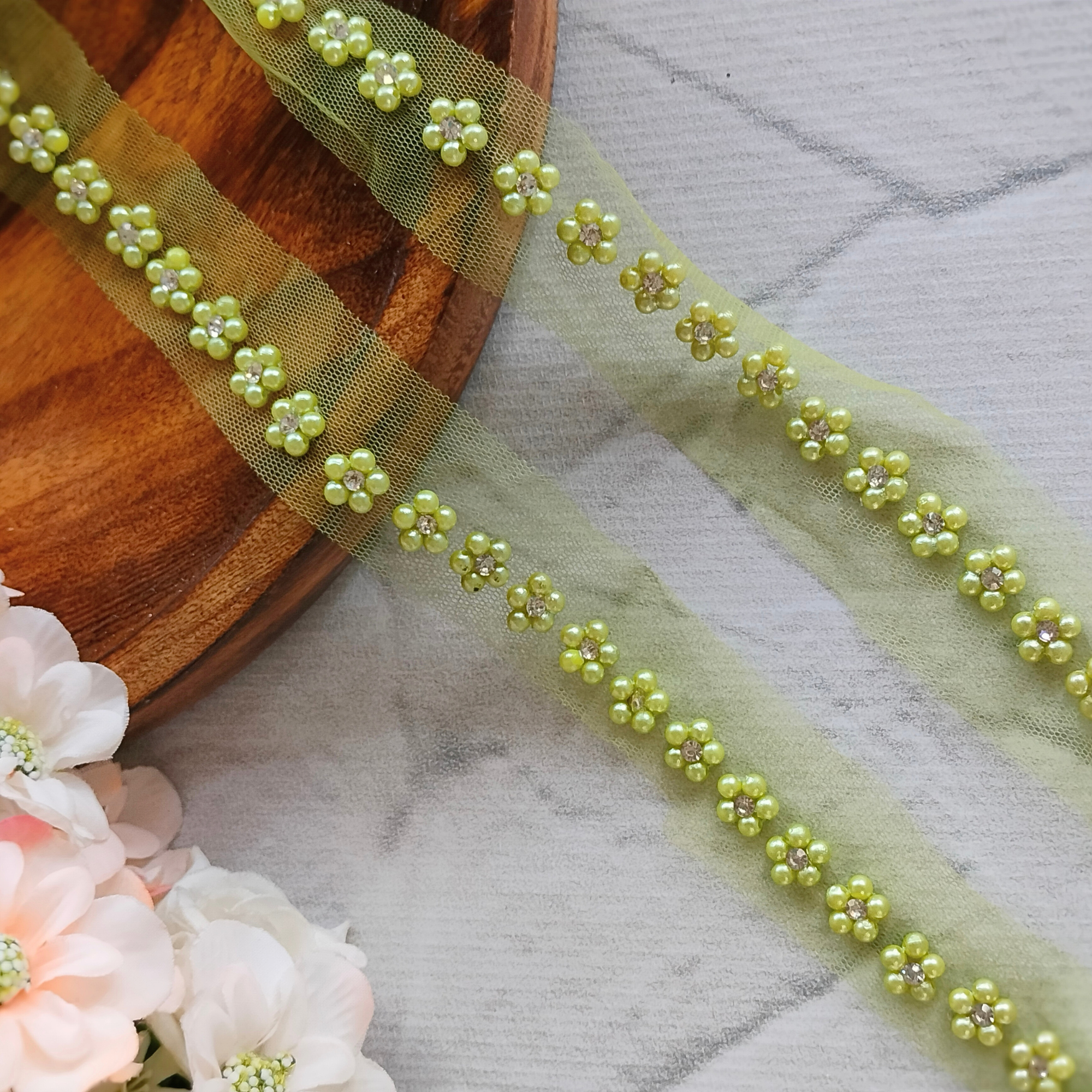Floral Pearl Handwork Trim