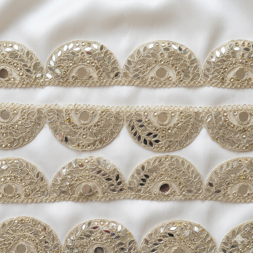 Mirror Embellished Scalloped Lace Border