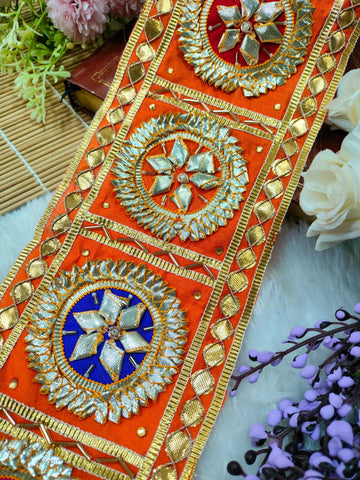 Radiant Orange Gota with Colorful Embellishments