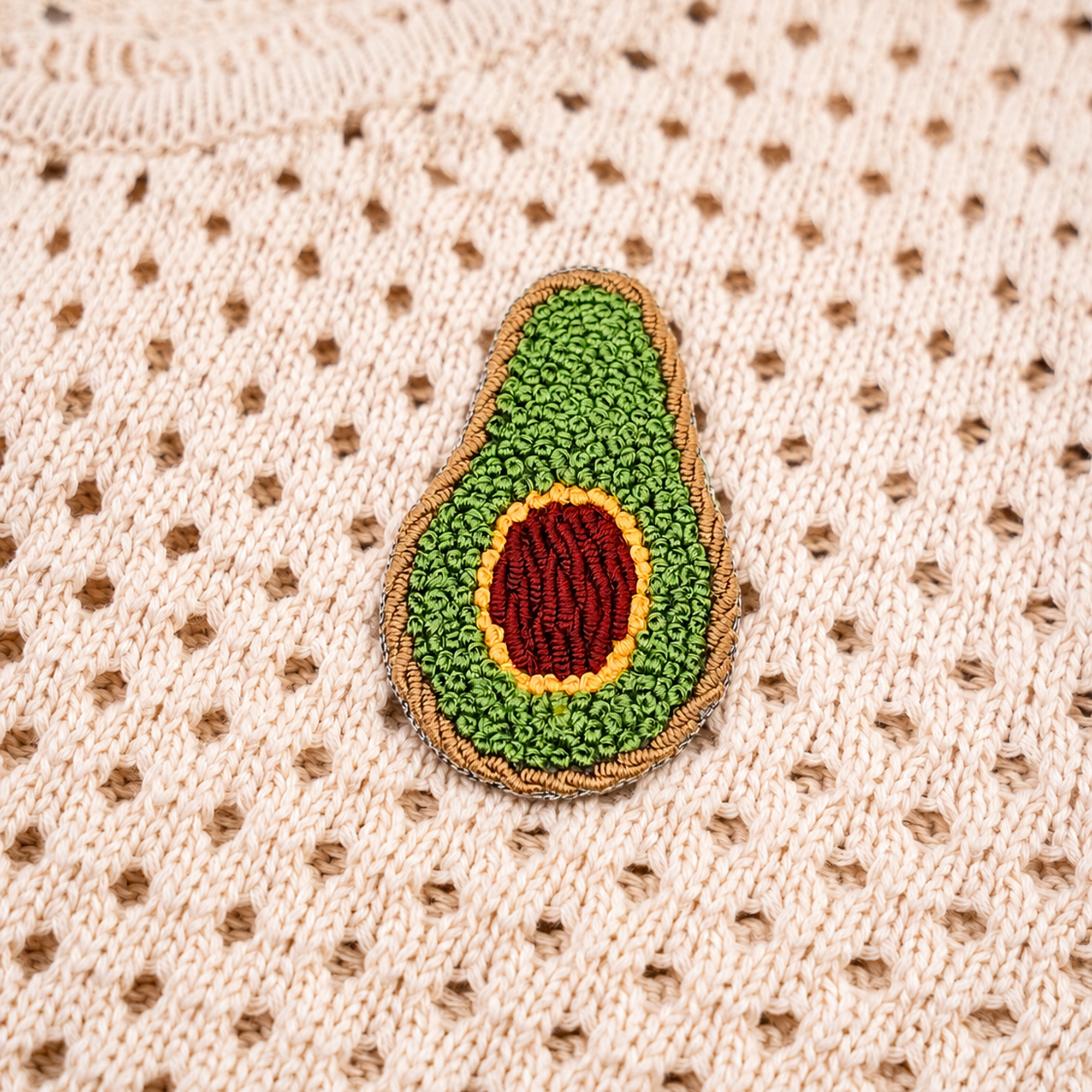 Avocado Embroidered Patch with Textured Threadwork