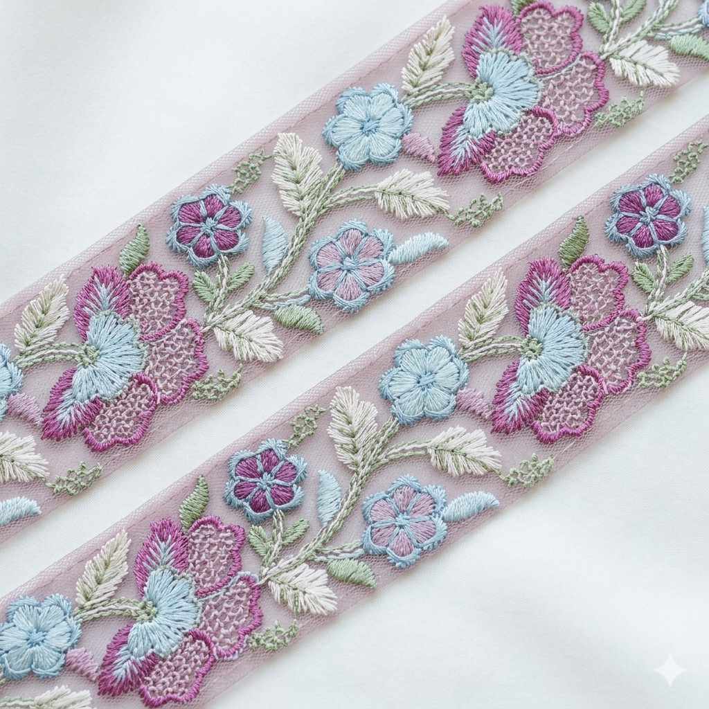 Elegant Embroidered Floral Border Lace