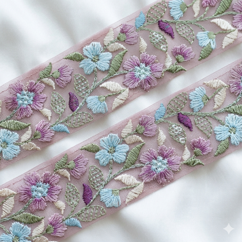 Delicate Floral Threadwork Lace Border for Festive & Designer Wear