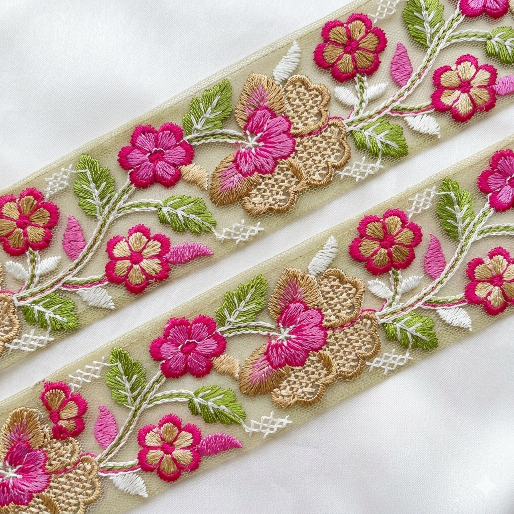 Elegant Embroidered Floral Border Lace