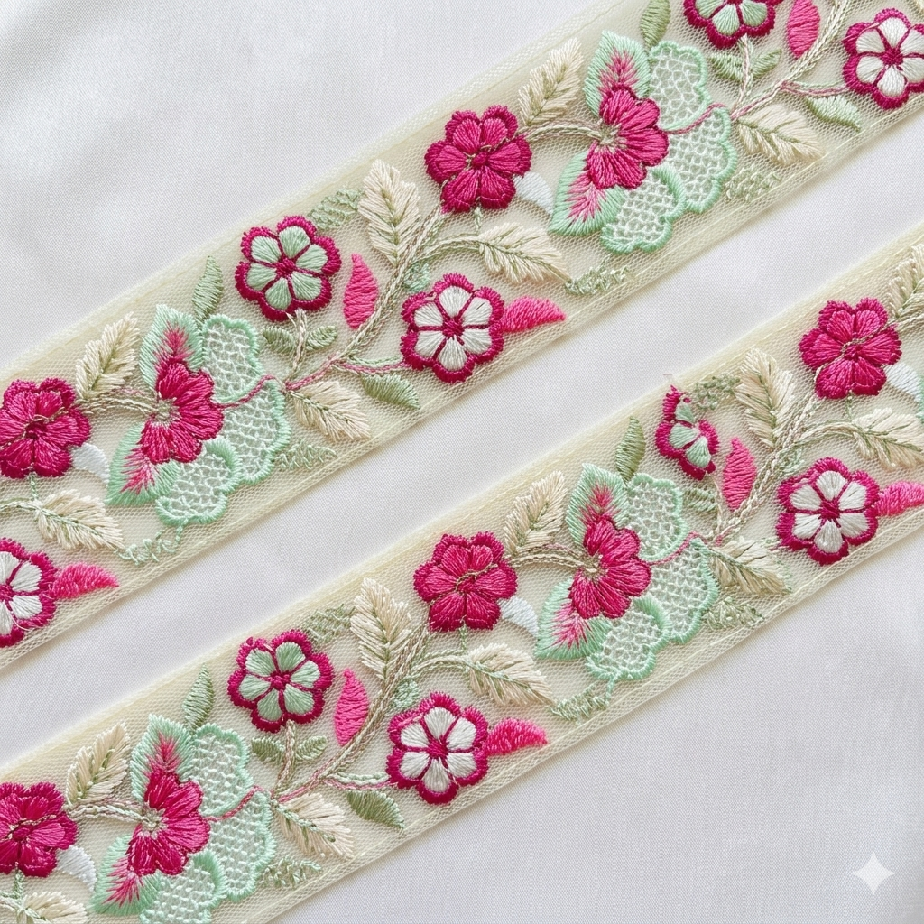 Elegant Embroidered Floral Border Lace