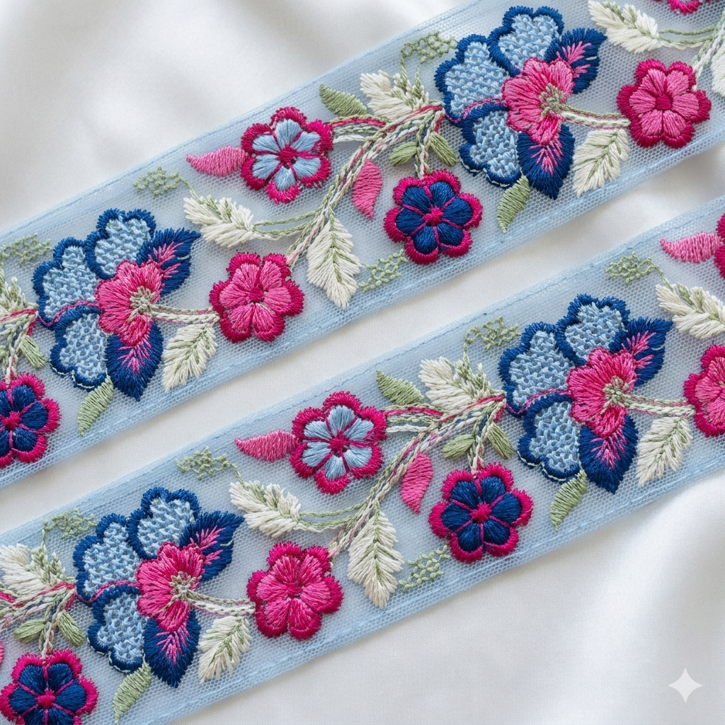 Elegant Embroidered Floral Border Lace