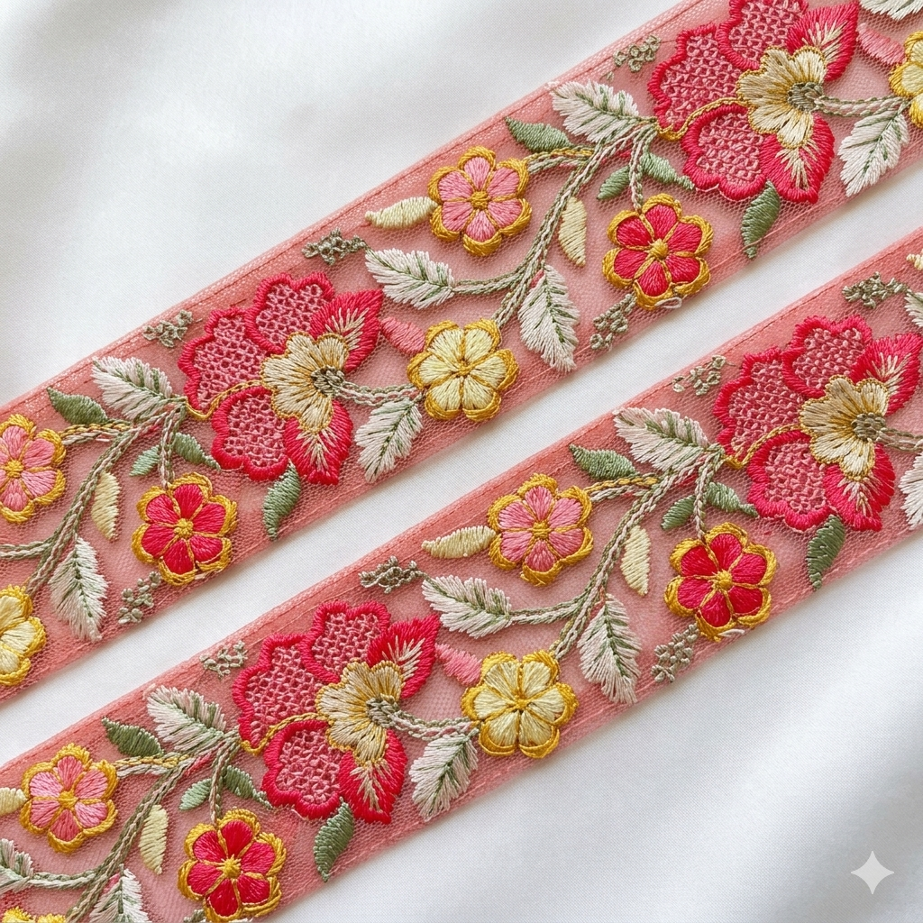 Elegant Embroidered Floral Border Lace