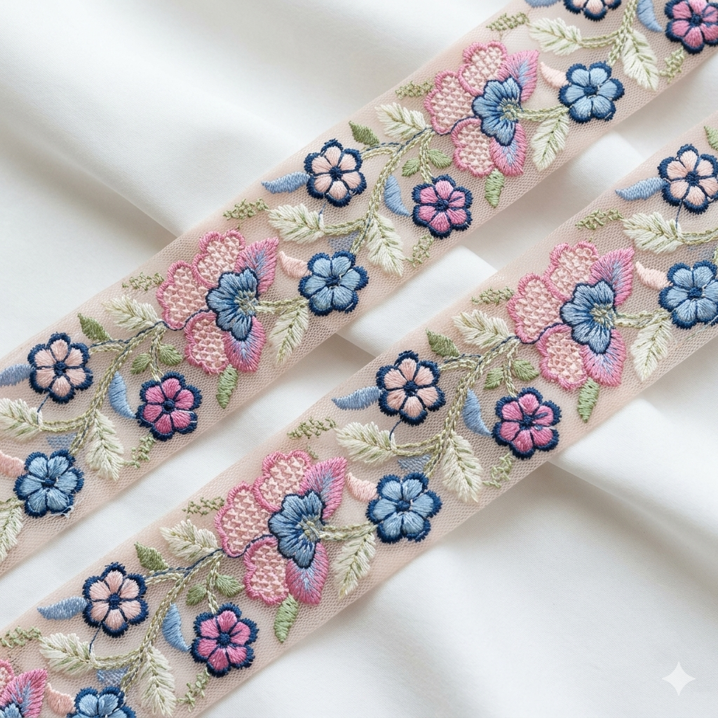 Elegant Embroidered Floral Border Lace